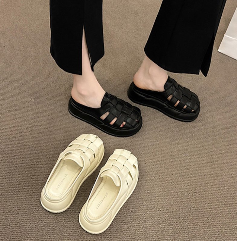 画像8: Soft leather woven platform sandals and slippers　ソフトレザー編みプラットフォーム厚底サンダルスリッパ (8)
