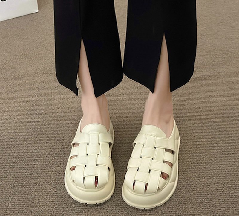 画像5: Soft leather woven platform sandals and slippers　ソフトレザー編みプラットフォーム厚底サンダルスリッパ (5)