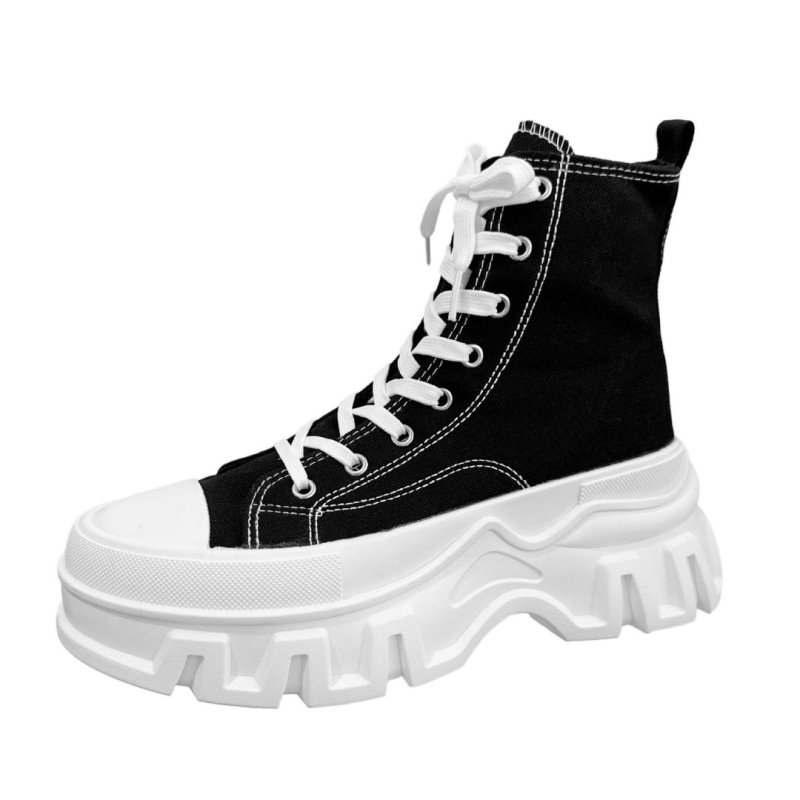 画像4: Unisex muffin daddy high cut chunky thick platform lace-up canvas sneakers ユニセックス 男女兼用 メンズ キャンバス 厚底ハイカット マフィン チャンキーソール 厚底 レースアップスニーカー (4)