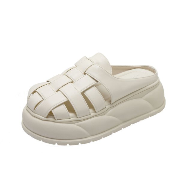 画像1: Soft leather woven platform sandals and slippers　ソフトレザー編みプラットフォーム厚底サンダルスリッパ (1)