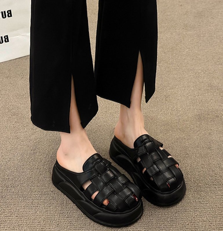画像6: Soft leather woven platform sandals and slippers　ソフトレザー編みプラットフォーム厚底サンダルスリッパ (6)