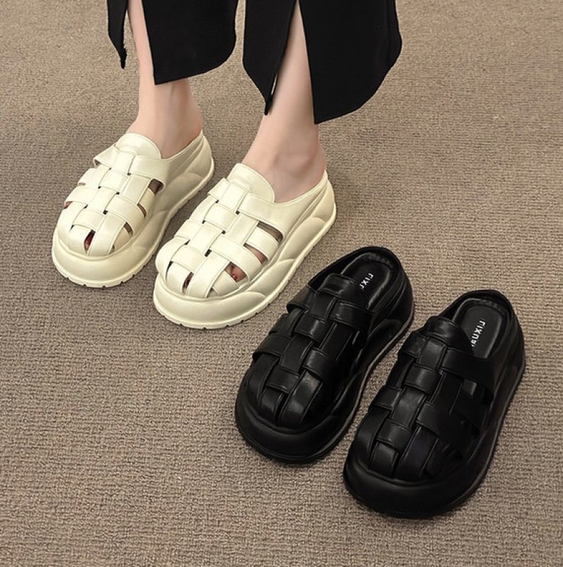 画像7: Soft leather woven platform sandals and slippers　ソフトレザー編みプラットフォーム厚底サンダルスリッパ (7)