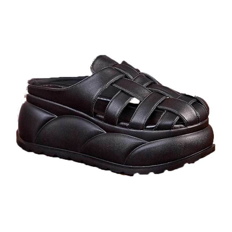 画像2: Soft leather woven platform sandals and slippers　ソフトレザー編みプラットフォーム厚底サンダルスリッパ (2)