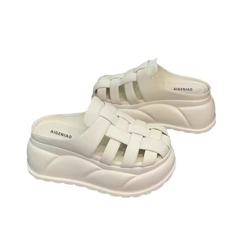 画像3: Soft leather woven platform sandals and slippers　ソフトレザー編みプラットフォーム厚底サンダルスリッパ (3)