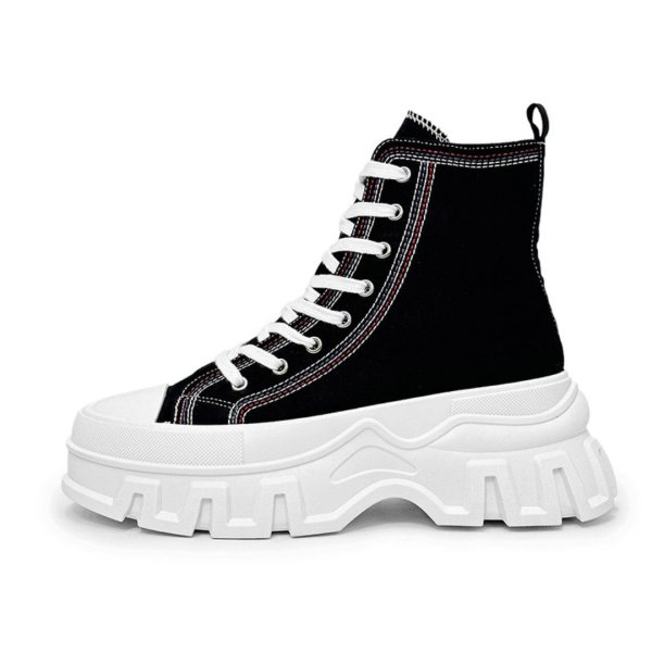 画像1: Unisex muffin daddy high cut chunky thick platform lace-up canvas sneakers ユニセックス 男女兼用 メンズ キャンバス 厚底ハイカット マフィン チャンキーソール 厚底 レースアップスニーカー (1)