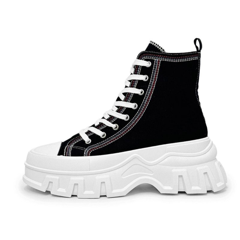 画像1: Unisex muffin daddy high cut chunky thick platform lace-up canvas sneakers ユニセックス 男女兼用 メンズ キャンバス 厚底ハイカット マフィン チャンキーソール 厚底 レースアップスニーカー (1)