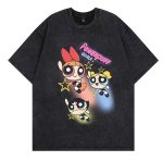 画像1: unisex Powerful Girls Comic print  T-shirt   　パワフルガールズコミック プリント 半袖ラウンドネック Tシャツ ユニセックス 男女兼用 (1)