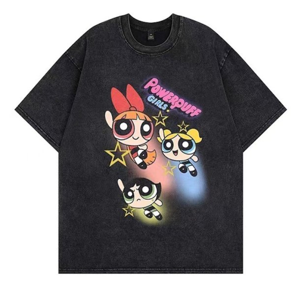 画像1: unisex Powerful Girls Comic print  T-shirt   　パワフルガールズコミック プリント 半袖ラウンドネック Tシャツ ユニセックス 男女兼用 (1)