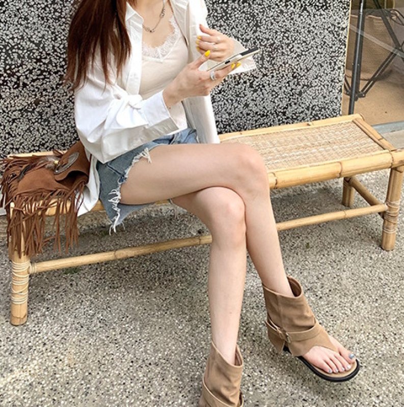 画像11: French thong leather short boot sandals　ソフトレザーフレンチトングレザーショートブーツサンダル (11)