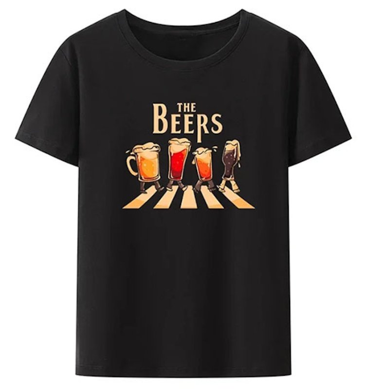 画像1: unisex Abbey Road Beer print  T-shirt   　アビーロードビール プリント 半袖ラウンドネック Tシャツ ユニセックス 男女兼用 (1)
