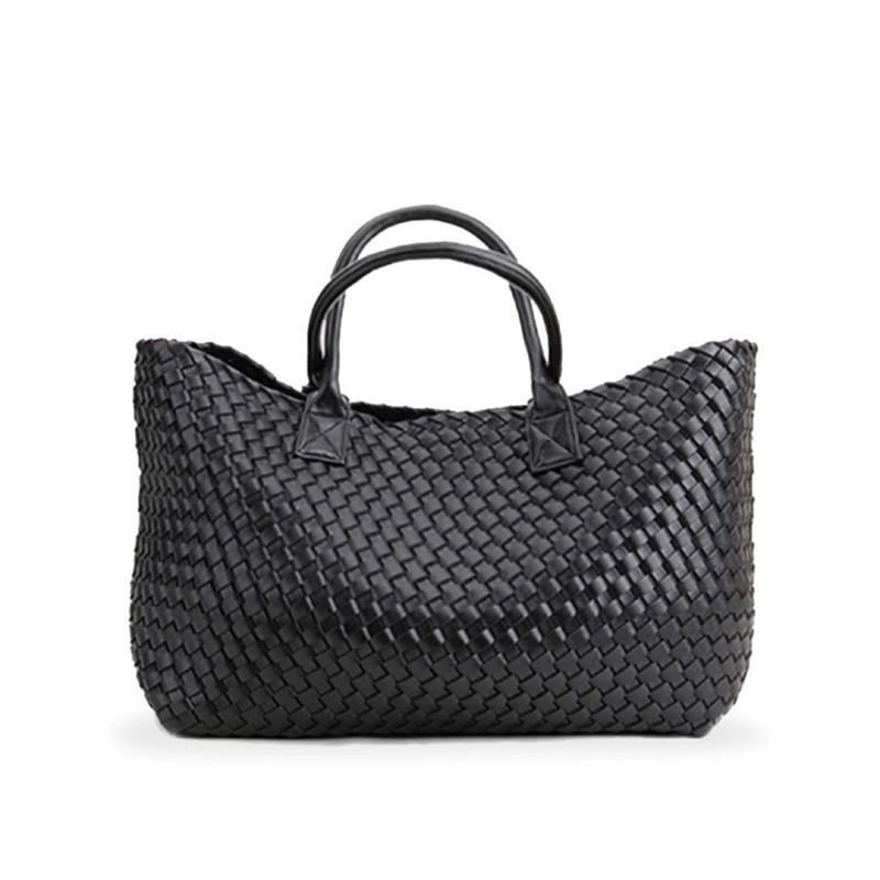 画像4: Large capacity leather woven tote shoulder bag　　ラージキャパシティーレザー編みトートショルダーバッグ (4)