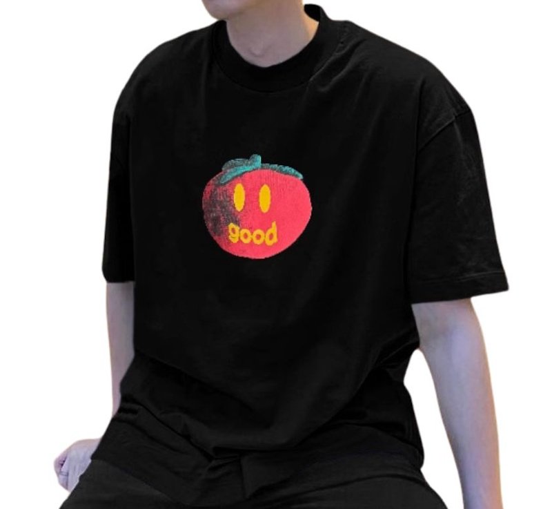 画像4: unisex Smiley Face Tomato print  T-shirt   　スマイリーフェイストマト プリント 半袖ラウンドネック Tシャツ ユニセックス 男女兼用 (4)