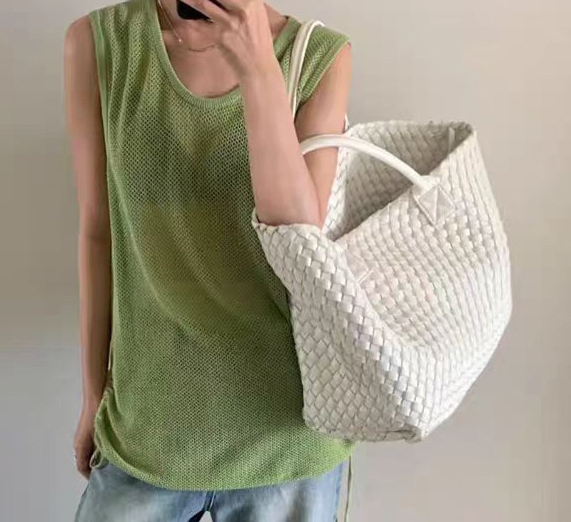 画像6: Large capacity leather woven tote shoulder bag　　ラージキャパシティーレザー編みトートショルダーバッグ (6)