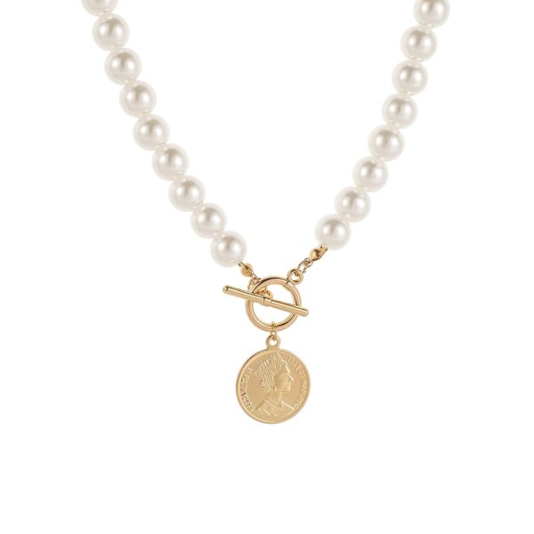 画像1: Pearl and coin toggle pendant necklace 　パール＆コイントグルペンダント ネックレス (1)