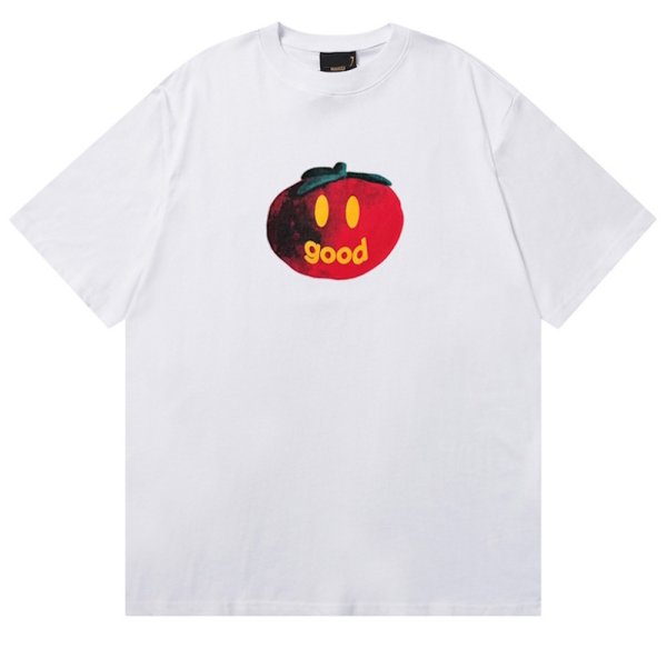 画像1: unisex Smiley Face Tomato print  T-shirt   　スマイリーフェイストマト プリント 半袖ラウンドネック Tシャツ ユニセックス 男女兼用 (1)