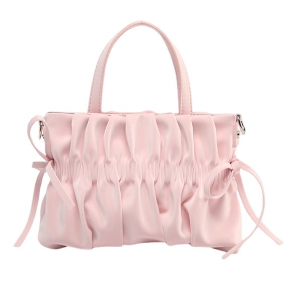 画像1: Leather pleated and ribbon tote shoulder bag　レザープリーツ＆リボントートショルダーバッグ (1)