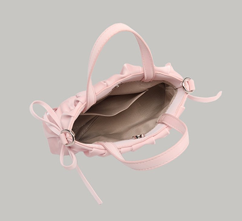 画像6: Leather pleated and ribbon tote shoulder bag　レザープリーツ＆リボントートショルダーバッグ (6)