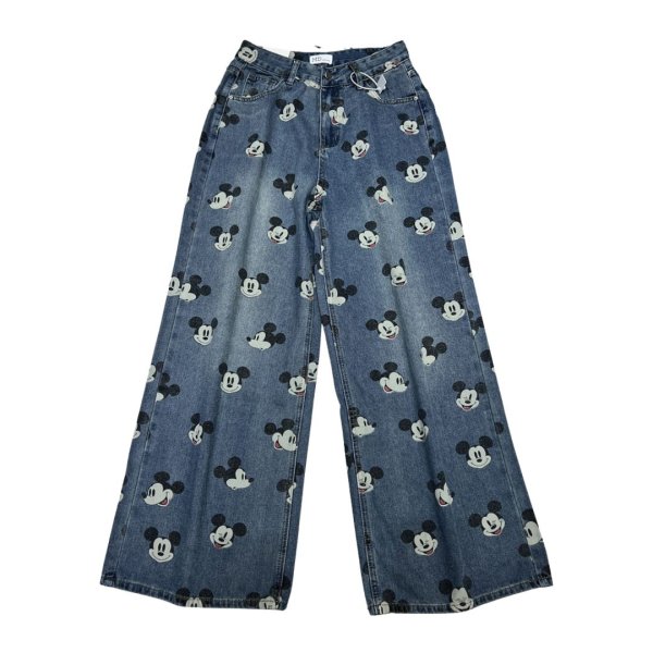 画像1: Unisex Mickey Graffiti Pint Denim Pants loose straight wide leg jeans 男女兼用 ユニセックス ワイドパンツ ワイドレッグ ミッキー総柄 デニム パンツ (1)