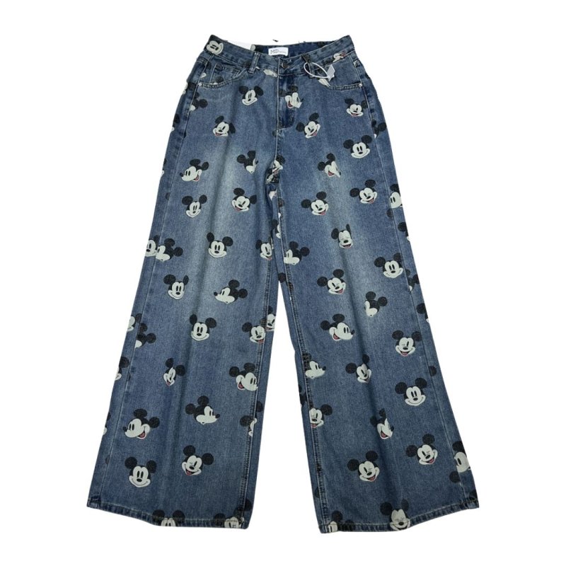 画像1: Unisex Mickey Graffiti Pint Denim Pants loose straight wide leg jeans 男女兼用 ユニセックス ワイドパンツ ワイドレッグ ミッキー総柄 デニム パンツ (1)