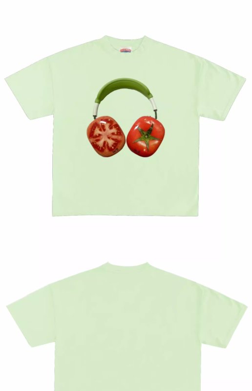 画像3: unisex Tomato Headphones Print  Print T-shirt   　トマトヘッドフォンプリント  半袖ラウンドネック Tシャツ ユニセックス 男女兼用 　  (3)