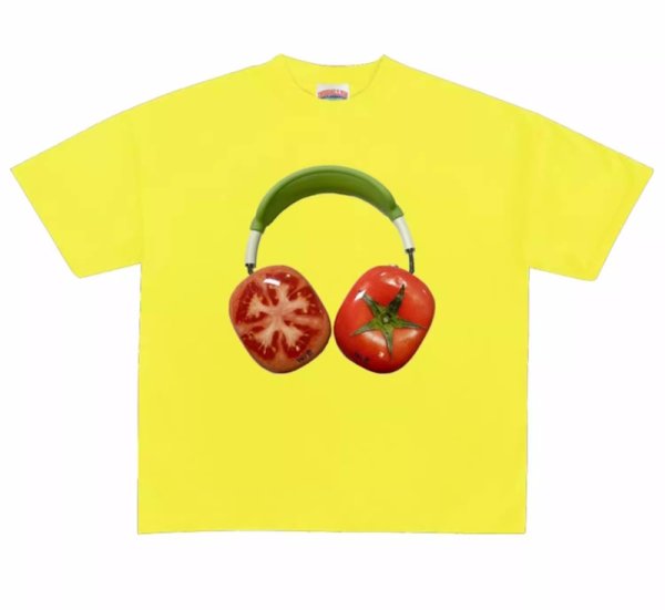 画像1: unisex Tomato Headphones Print  Print T-shirt   　トマトヘッドフォンプリント  半袖ラウンドネック Tシャツ ユニセックス 男女兼用 　  (1)