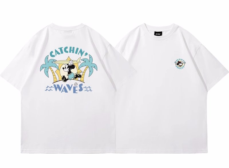 画像2: unisex Surfer Mickey Mouse Print T-shirt   　サーファーミッキーマウスミッキープリント  半袖ラウンドネック Tシャツ ユニセックス 男女兼用 　  (2)