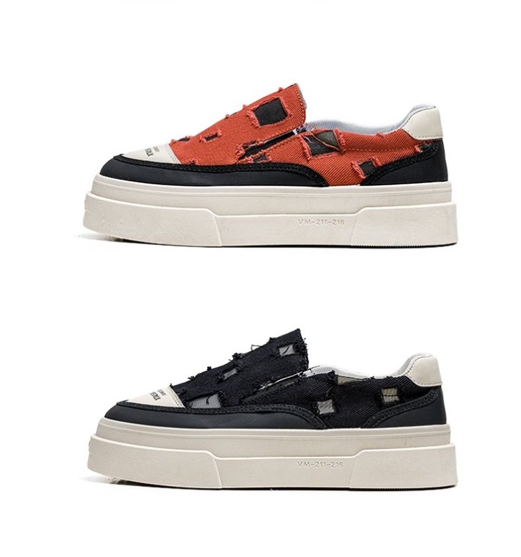 画像4: Distressed canvas platform sneakers, slip-ons Shoes　ユニセックス 男女兼用ダメージキャンバス厚底スニーカースリッポン (4)