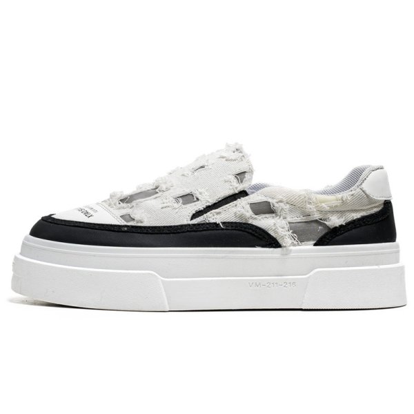 画像1: Distressed canvas platform sneakers, slip-ons Shoes　ユニセックス 男女兼用ダメージキャンバス厚底スニーカースリッポン (1)