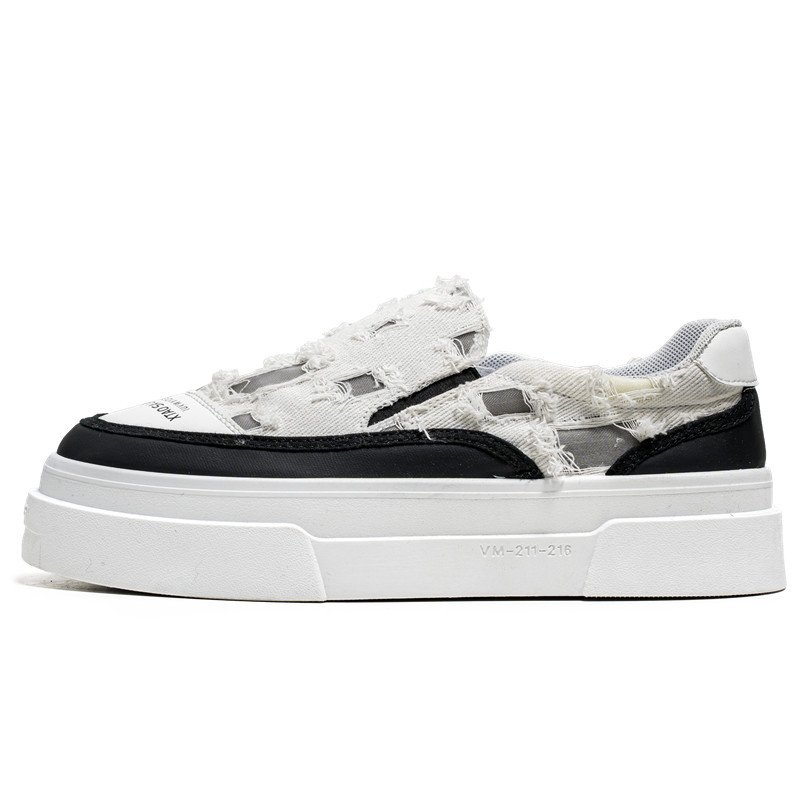 画像1: Distressed canvas platform sneakers, slip-ons Shoes　ユニセックス 男女兼用ダメージキャンバス厚底スニーカースリッポン (1)