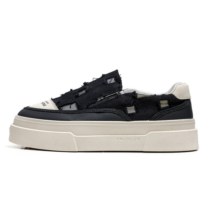 画像3: Distressed canvas platform sneakers, slip-ons Shoes　ユニセックス 男女兼用ダメージキャンバス厚底スニーカースリッポン (3)