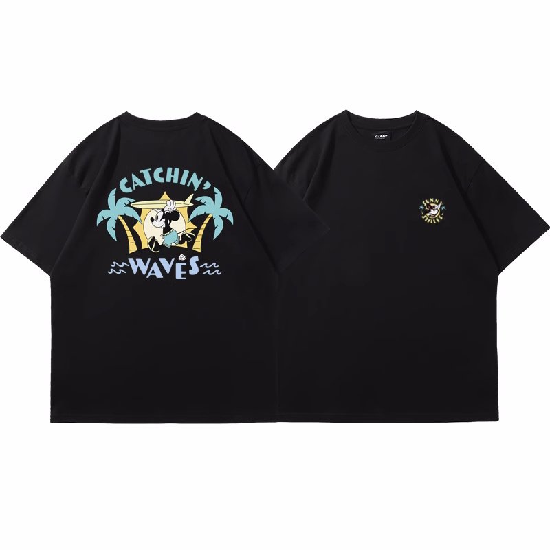 画像6: unisex Surfer Mickey Mouse Print T-shirt   　サーファーミッキーマウスミッキープリント  半袖ラウンドネック Tシャツ ユニセックス 男女兼用 　  (6)