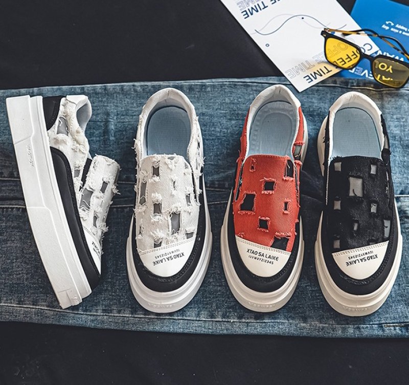 画像6: Distressed canvas platform sneakers, slip-ons Shoes　ユニセックス 男女兼用ダメージキャンバス厚底スニーカースリッポン (6)