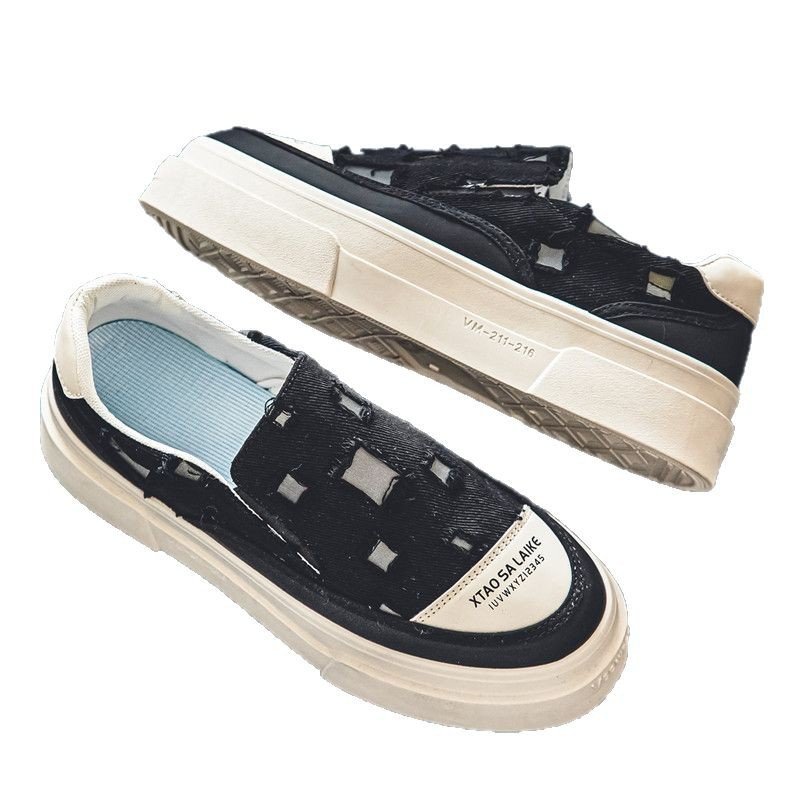 画像5: Distressed canvas platform sneakers, slip-ons Shoes　ユニセックス 男女兼用ダメージキャンバス厚底スニーカースリッポン (5)