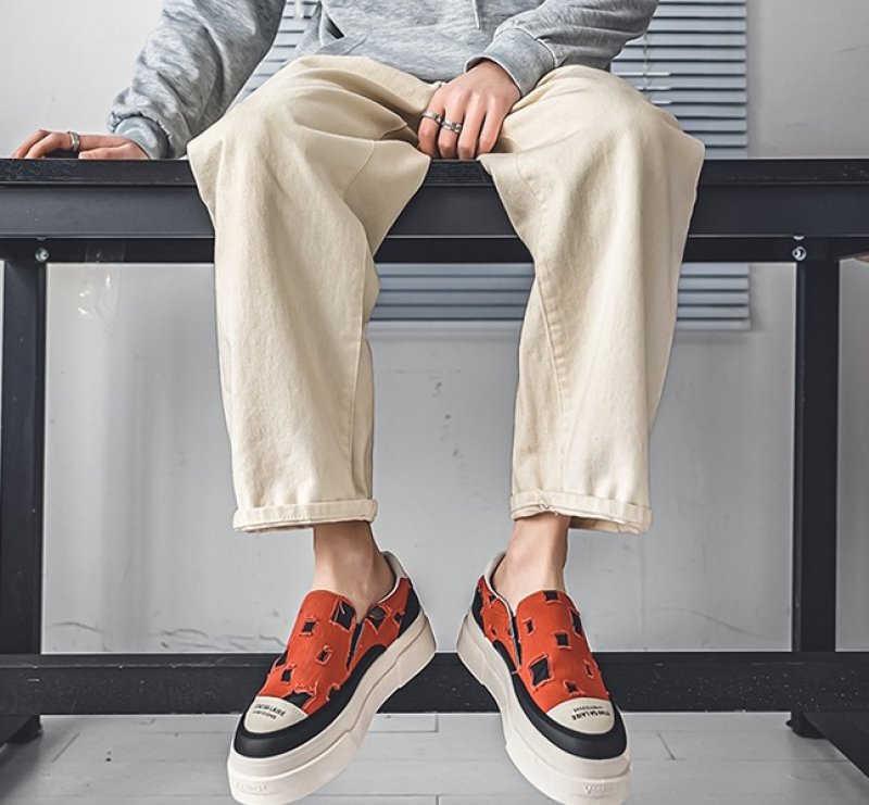 画像8: Distressed canvas platform sneakers, slip-ons Shoes　ユニセックス 男女兼用ダメージキャンバス厚底スニーカースリッポン (8)