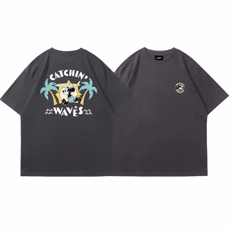画像5: unisex Surfer Mickey Mouse Print T-shirt   　サーファーミッキーマウスミッキープリント  半袖ラウンドネック Tシャツ ユニセックス 男女兼用 　  (5)
