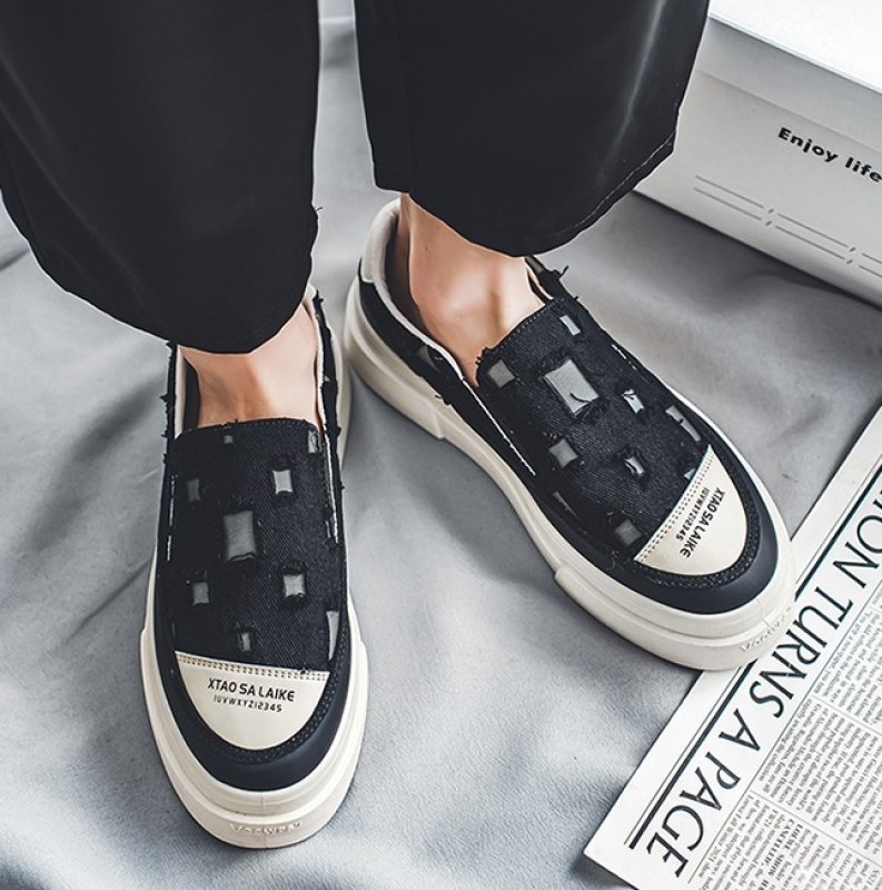 画像9: Distressed canvas platform sneakers, slip-ons Shoes　ユニセックス 男女兼用ダメージキャンバス厚底スニーカースリッポン (9)