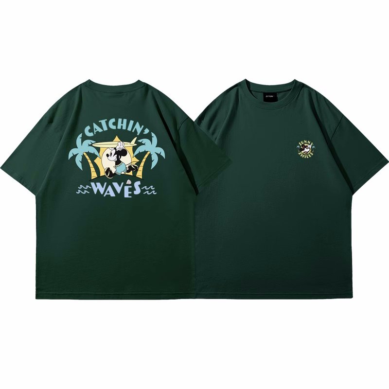 画像4: unisex Surfer Mickey Mouse Print T-shirt   　サーファーミッキーマウスミッキープリント  半袖ラウンドネック Tシャツ ユニセックス 男女兼用 　  (4)