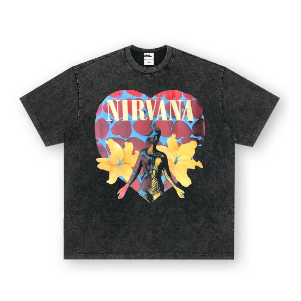 画像1: Vintage Unisex NIRVANA heart shaped box band T-shirt 男女兼用 ユニセックス ウォッシュド  ヴィンテージ加工 ニルバーナ ニルヴァーナ バンド ハート ペイントTシャツ (1)