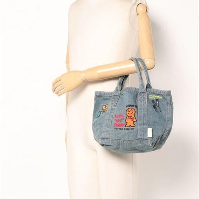 画像8: Unisex Mr. Friendly Embroidered Denim Tote Shoulder Bag　ユニセックス男女兼用ミスターフレンドリー刺繍デニムトートショルダーバッグ (8)