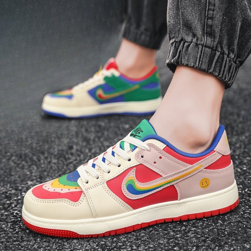 画像3: 25 Pop color Rainbow smile graphic leather lace-up sneakers 男女兼用ユニセックスポップカラー レインボースマイル ニコちゃん グラフィックレースアップレザースニーカー (3)