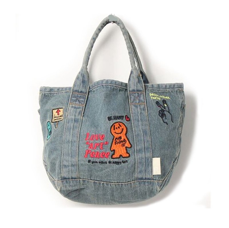 【フローレンス】刺繍デニムバック　No.628　&　ショルダーベルト washed denim rhombus chain bag totoe Shoulder Strap Square