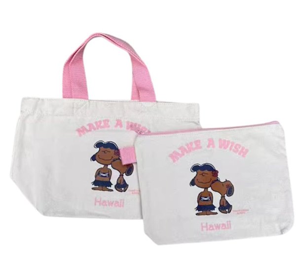 画像1: Unisex Snoopy x Hawaii Print Canvas Tote & Pouch Set　ユニセックス男女兼用スヌーピー×ハワイプリントキャンバストート＆ポーチセット (1)