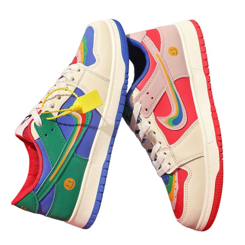 画像2: 25 Pop color Rainbow smile graphic leather lace-up sneakers 男女兼用ユニセックスポップカラー レインボースマイル ニコちゃん グラフィックレースアップレザースニーカー (2)
