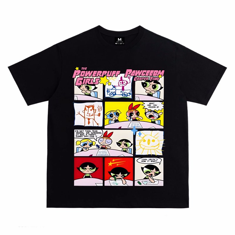 画像2: unisex  American Retro Powerpuff Girls Print T-shirt   　アメリカンレトロパワーパフガールズプリント  半袖ラウンドネック Tシャツ ユニセックス 男女兼用 　  (2)