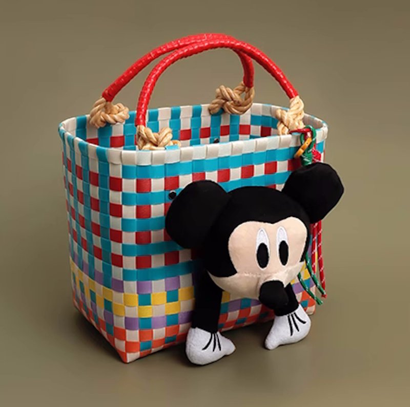 画像7: Unisex Mickey Mouse stuffed toy colorful basket tote bag 　ユニセックス男女兼用ミッキーマウストイ付きカラフルトート籠かごバスケットバッグ (7)