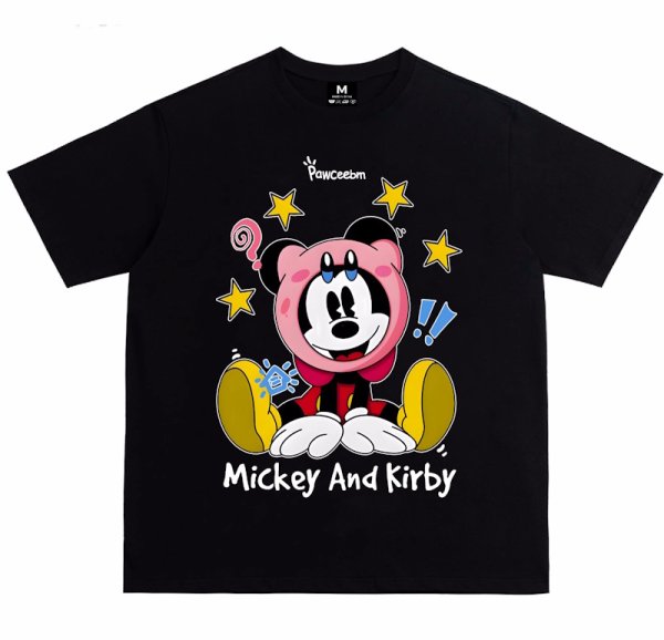 画像1: unisex Mickey Mouse x Kirby Print T-shirt   　ミッキーマウス×カービィプリント  半袖ラウンドネック Tシャツ ユニセックス 男女兼用 　  (1)