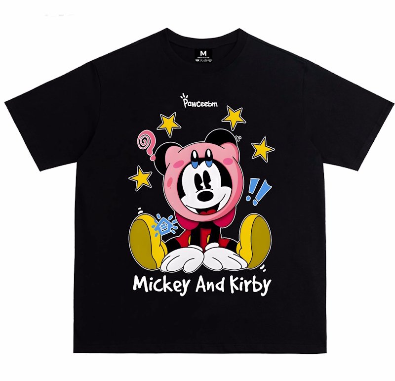 画像1: unisex Mickey Mouse x Kirby Print T-shirt   　ミッキーマウス×カービィプリント  半袖ラウンドネック Tシャツ ユニセックス 男女兼用 　  (1)