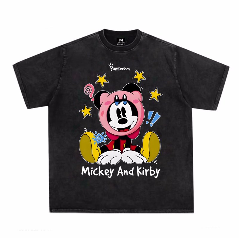 画像4: unisex Mickey Mouse x Kirby Print T-shirt   　ミッキーマウス×カービィプリント  半袖ラウンドネック Tシャツ ユニセックス 男女兼用 　  (4)