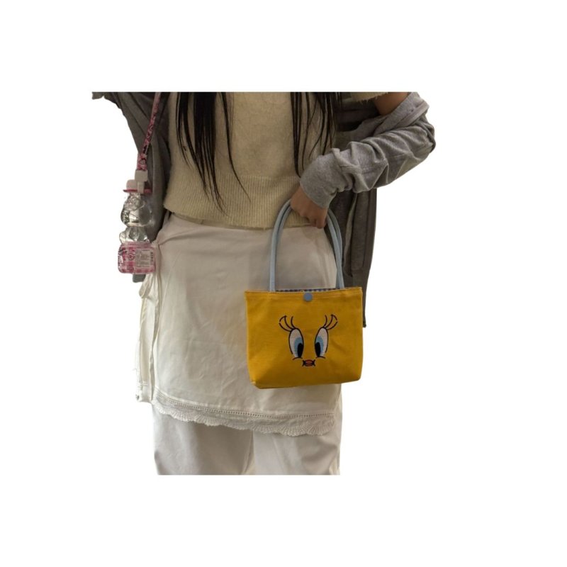画像2: Unisex Looney Tunes Tweety Check Lining Canvas Small Tote Bag 　ユニセックス男女兼用ルーニー・テューンズ トゥイーティー裏地チェックキャンバススモールトートバッグ (2)