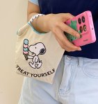 画像11: Unisex Lightweight Snoopy embroidery Dopamine ballchain tote shoulder eco shopping bag　ユニセックス男女兼用軽量スヌーピー刺繍 ドーパミンballchainトートショルダーエコショッピングバッグ (11)